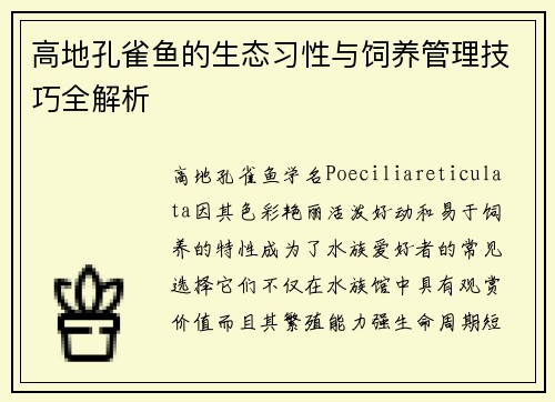高地孔雀鱼的生态习性与饲养管理技巧全解析