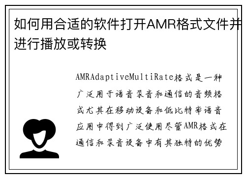 如何用合适的软件打开AMR格式文件并进行播放或转换